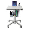 height adjustable sit-stand desk with cup holder and tablet slot