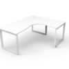 Stylish all white corner workstation with 3 strong loop legs and cable hole