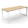 Deluxe Infinity Straight Desk with stylish oak look top and white frame