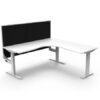 All White Height Adjustable Corner Office Desk with privacy Screen