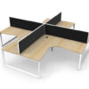 Space saving POD of 4 corner desks with mounted screens Infinity Range