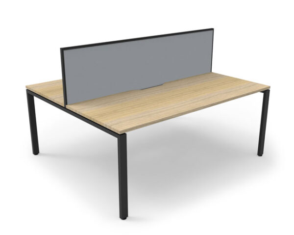 Infinity Back to Back black profile leg desk with screen and Oak Top