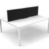 White double desk with black privacy screen for modular office desk solutions