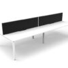 White 4 person double sided desk with black screen for privacy