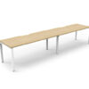 2 connected straight deluxe infinity desks with stylish oak look top and white frame