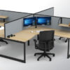 Deluxe Infinity Office workstation for 4 people with Screens and shelves