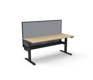 Strong height adjustable BOOST desk with privacy screen and cable tray